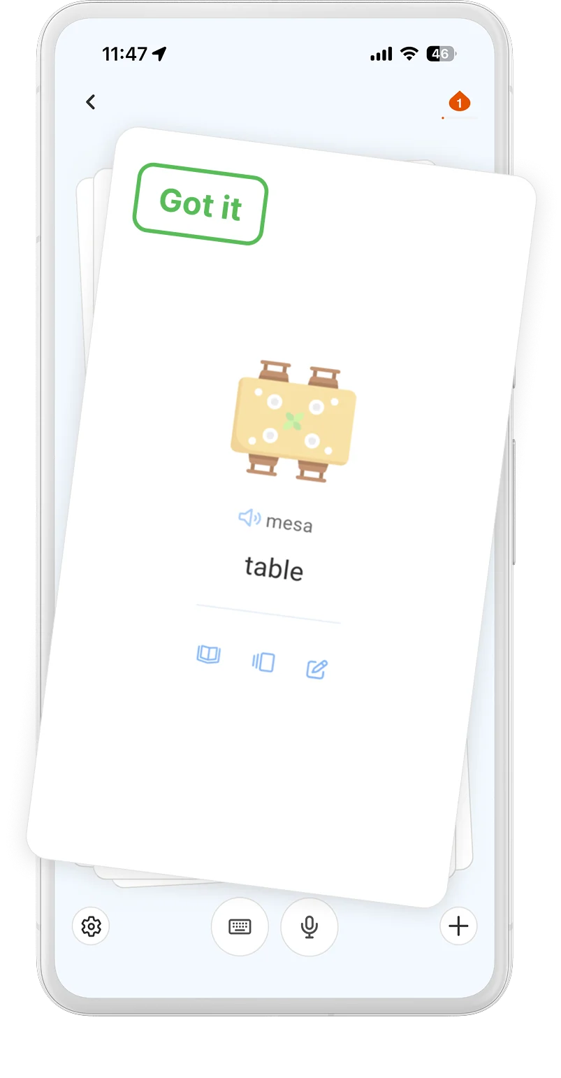DuoCards smart language flashcard practice on a phone