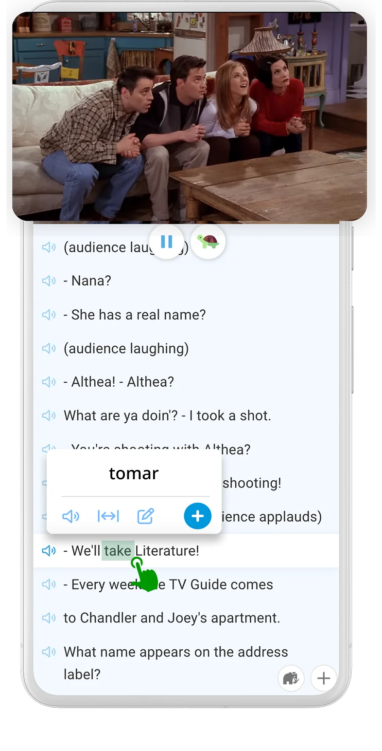 DuoCards interactive YouTube subtitles and word learning on a phone